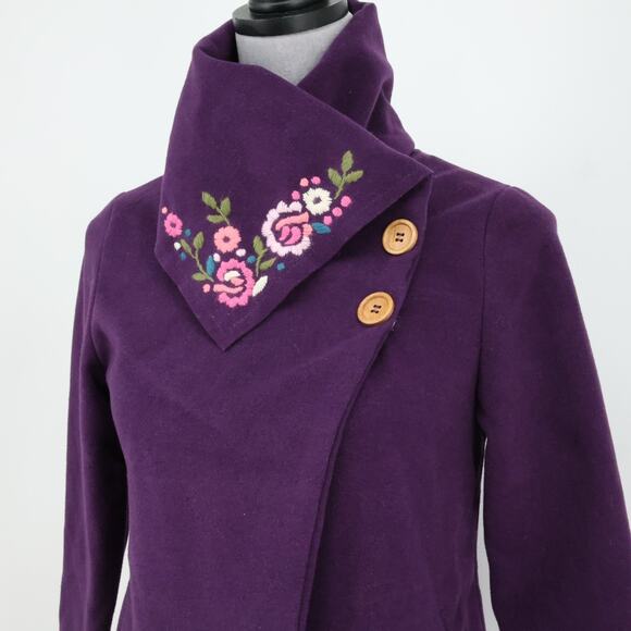 Garnet Hill Kids Coat Girls 12 Purple Tweed Snap Front Asymmetric Hem Overcoat - Picture 12 of 16